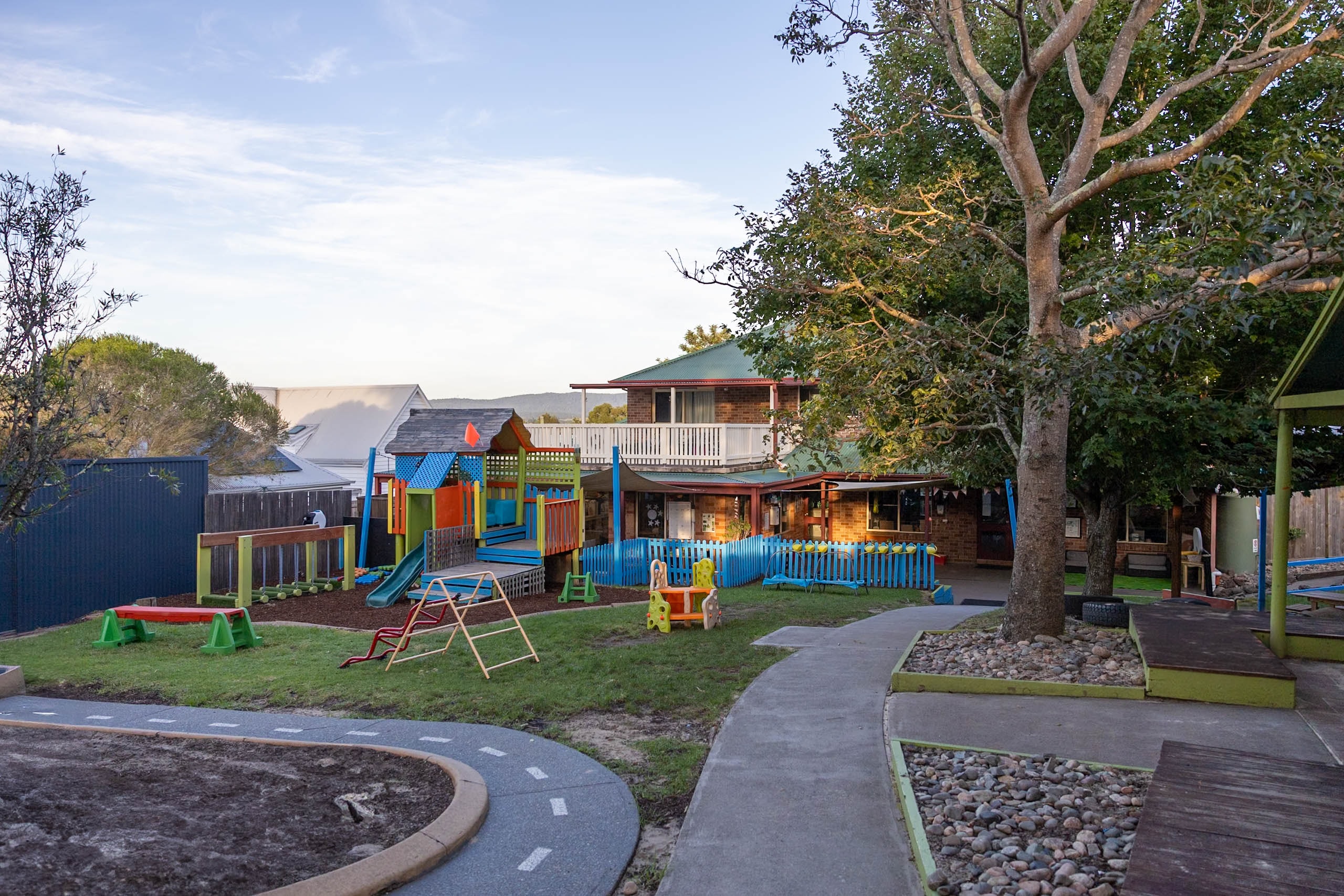 Aerial view of outdoor play areas and gardens