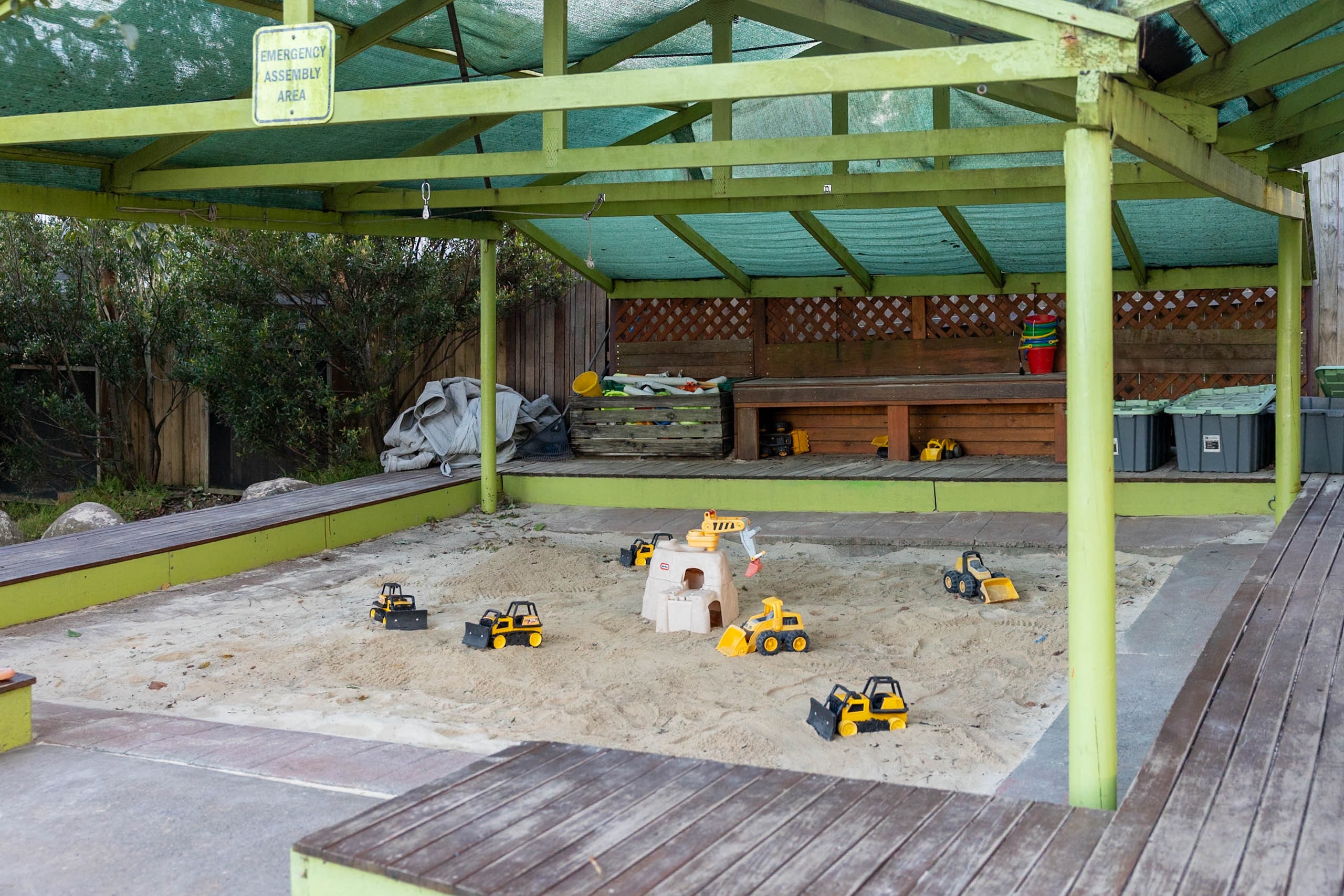 Shaded sandpit play area